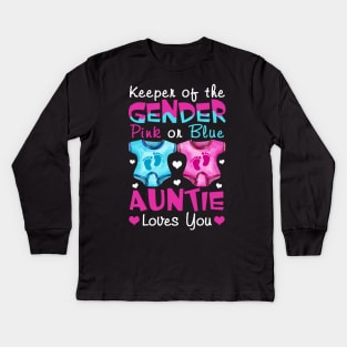 Keeper Of The Gender Auntie Loves You Baby Announcement Aunt Kids Long Sleeve T-Shirt